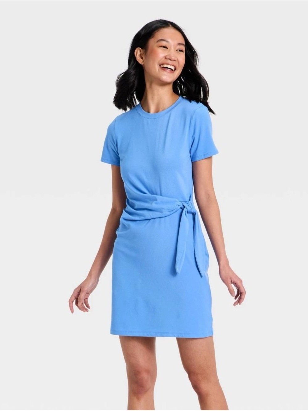 a new day Blue Short Sleeve Tie-Waist Mini Dress b220